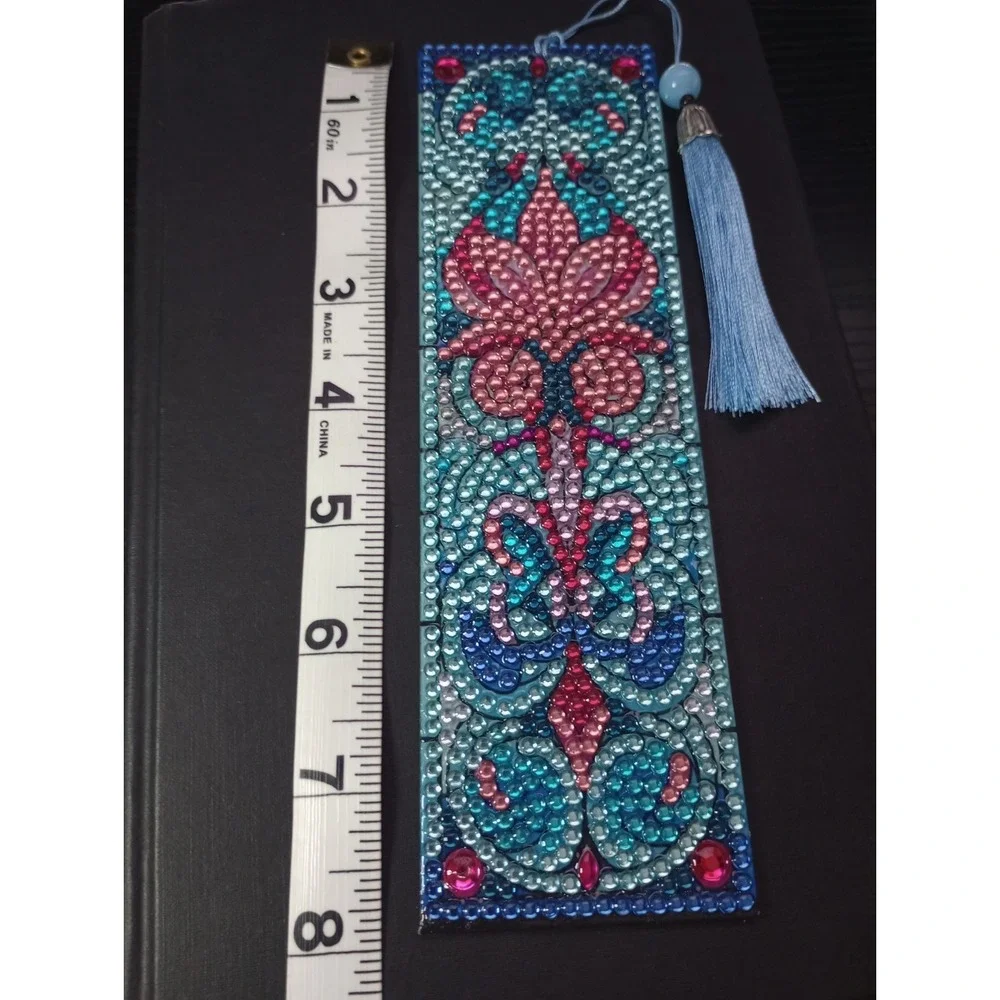 Diamond Painting Floral Bookmark with Blue Tassel | Handmade Resin Rhinestone...